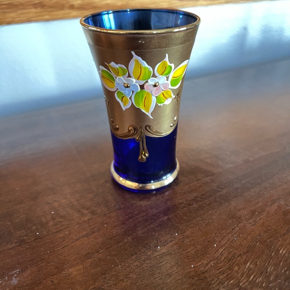 Murano Other - Murano cobalt Blue and Gold Floral cordial or shot glass
